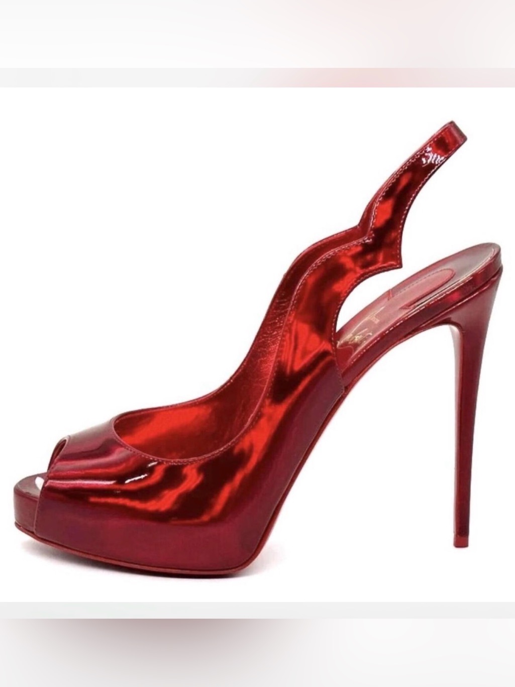 Christian Louboutin Hot Chick Red Patent Peep Toe Platform Stiletto Heels Pumps